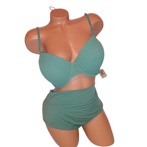 Victoria Secret PINK Swim Bikini XXL Green Push Up High Waist‎ Cheeky Shortie - Picture 2 of 14